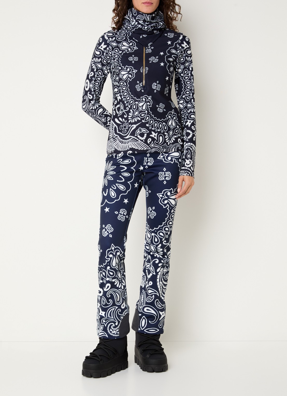 Goldbergh Shiro high waist flared fit skibroek met afneembare bretels - voorkant 7 donkerblauw