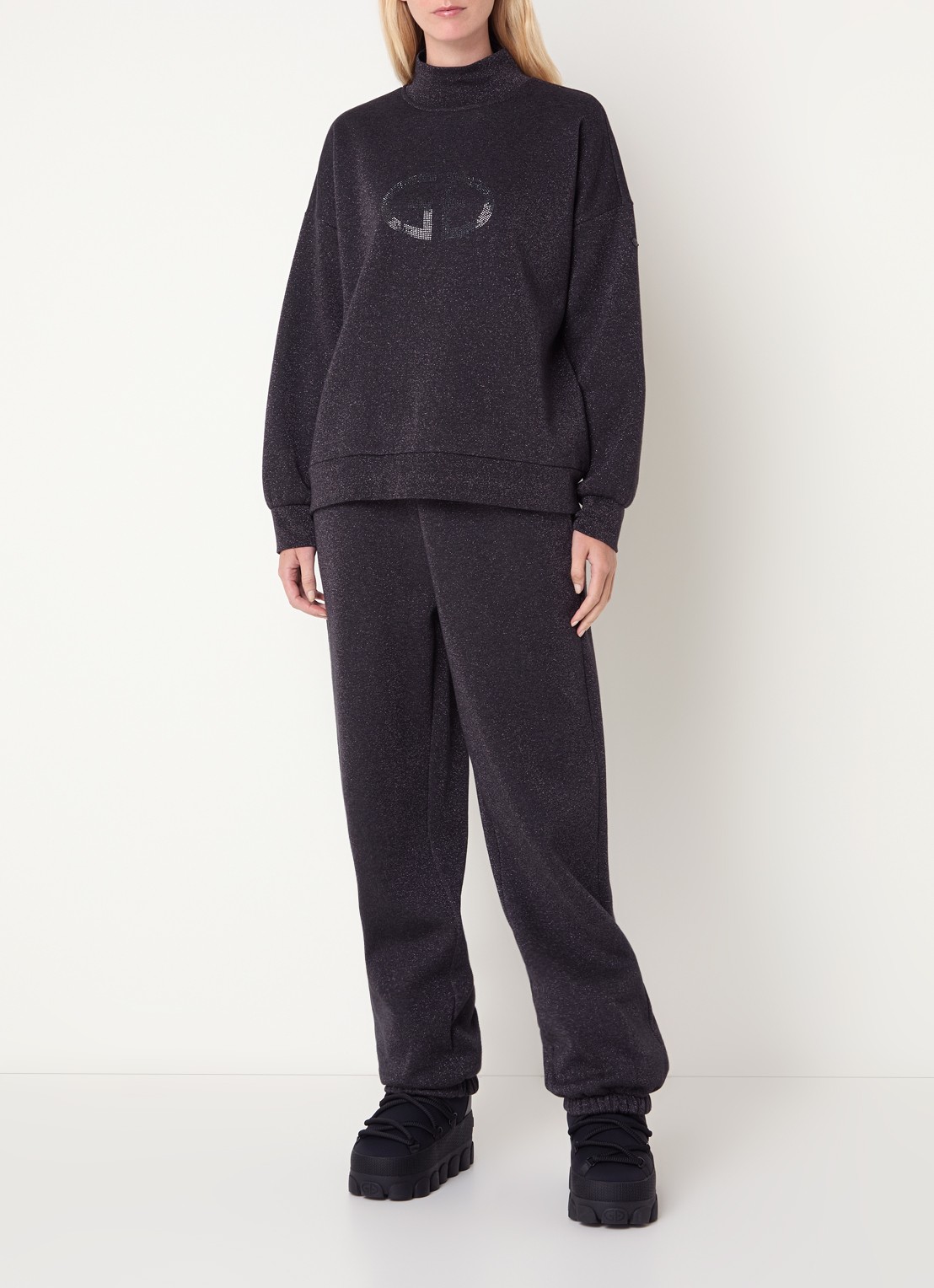Goldbergh Sizzle sweater met logo en strass - voorkant 3 antraciet