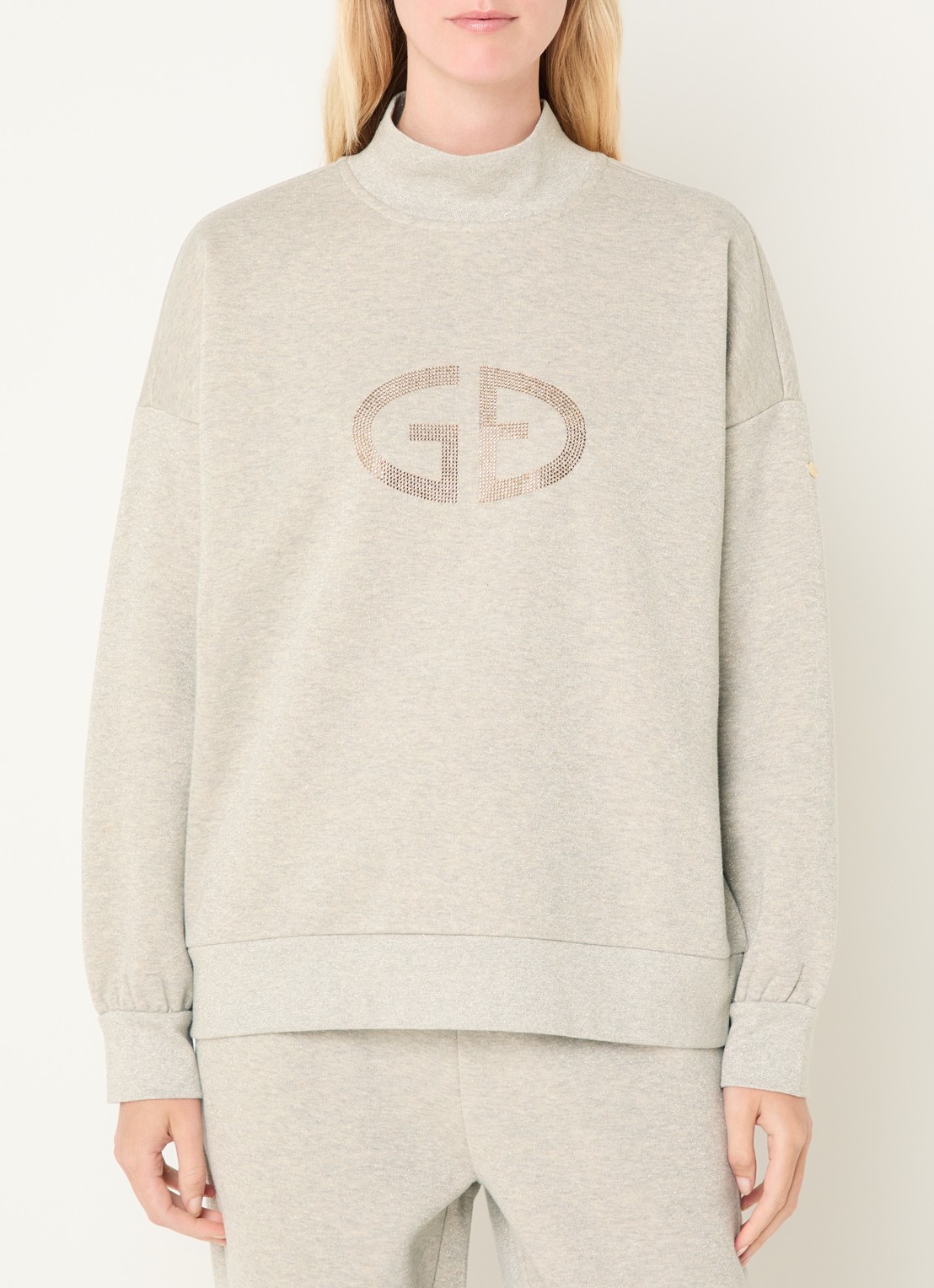 Goldbergh Sizzle sweater met logo en strass - detail grijsmele