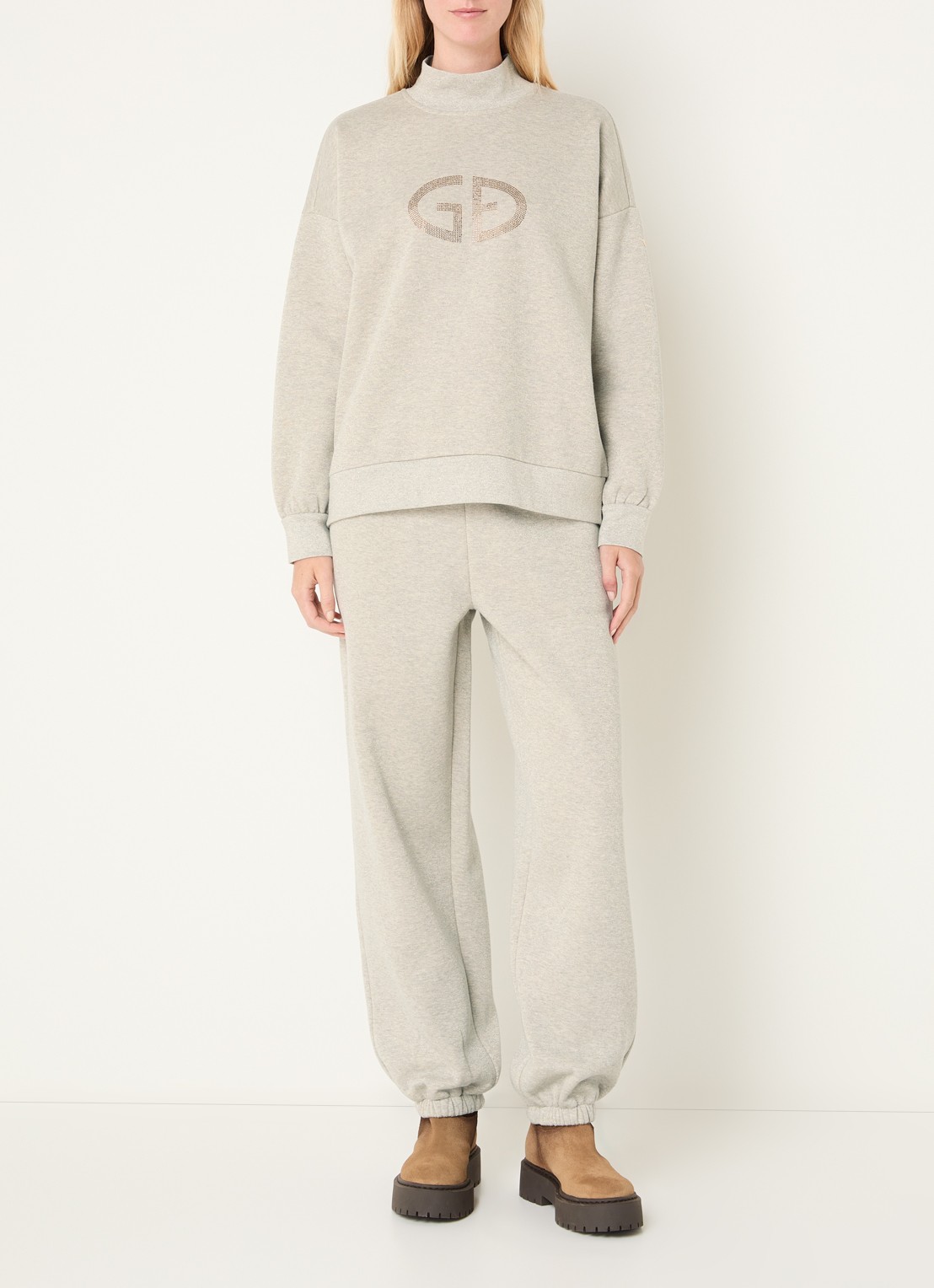 Goldbergh Sizzle sweater met logo en strass - voorkant 3 grijsmele