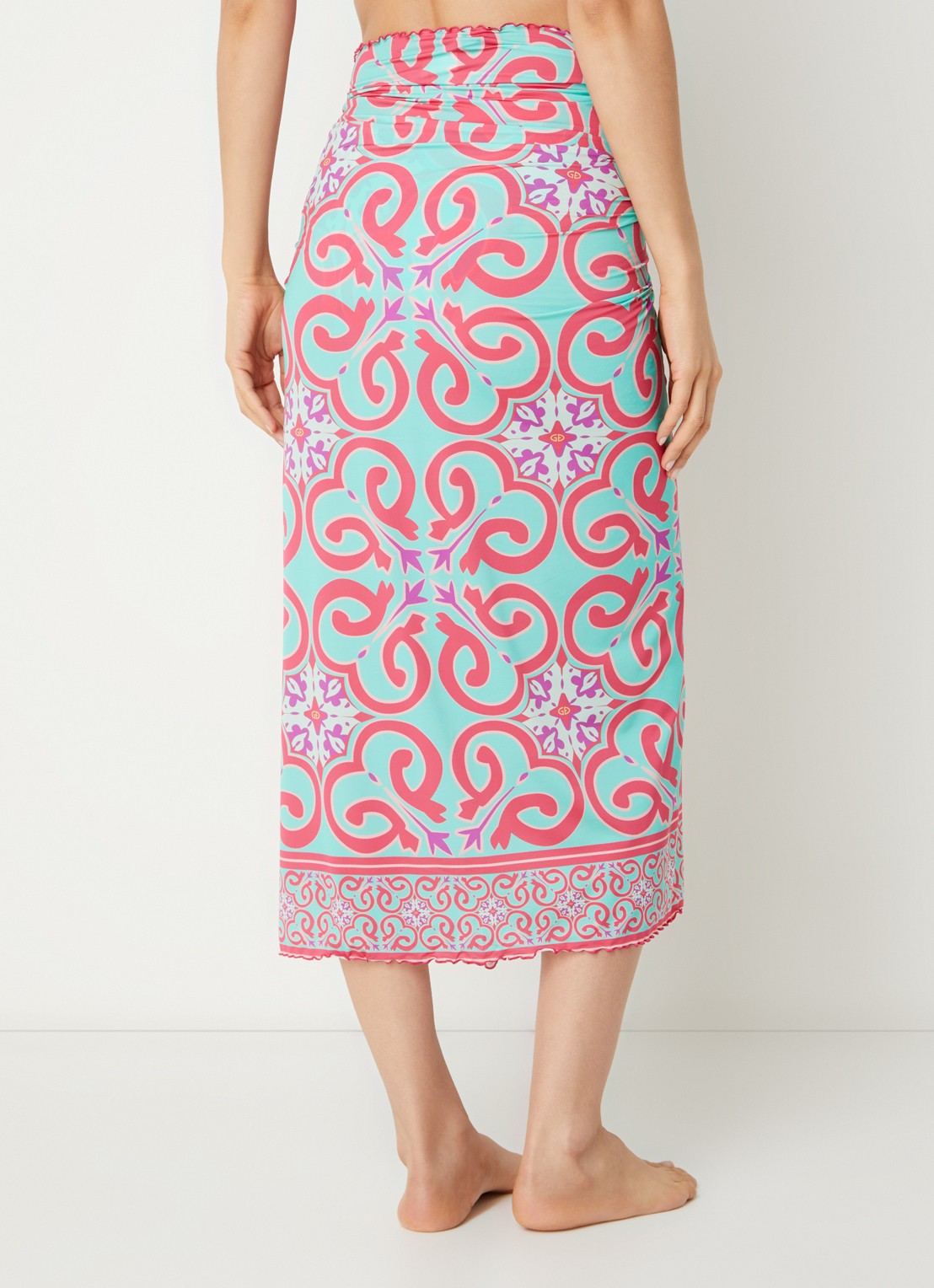 Goldbergh Starlis pareo wikkelrok met print - achterkant 3 turquoise