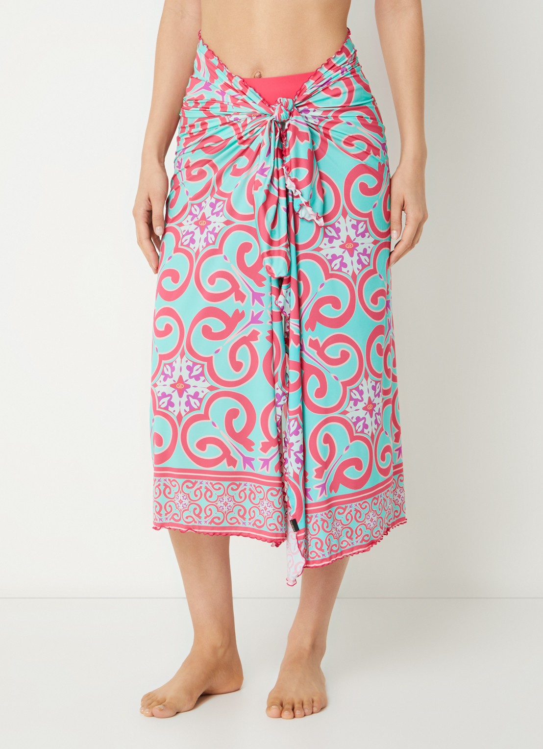 Goldbergh Starlis pareo wikkelrok met print - detail turquoise