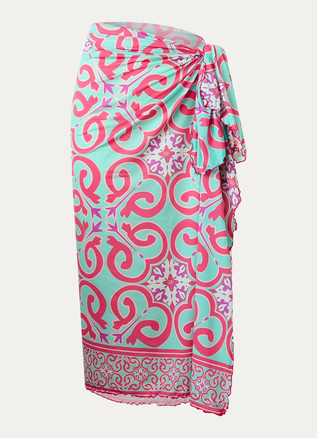 Goldbergh Starlis pareo wikkelrok met print - voorkant 4 turquoise