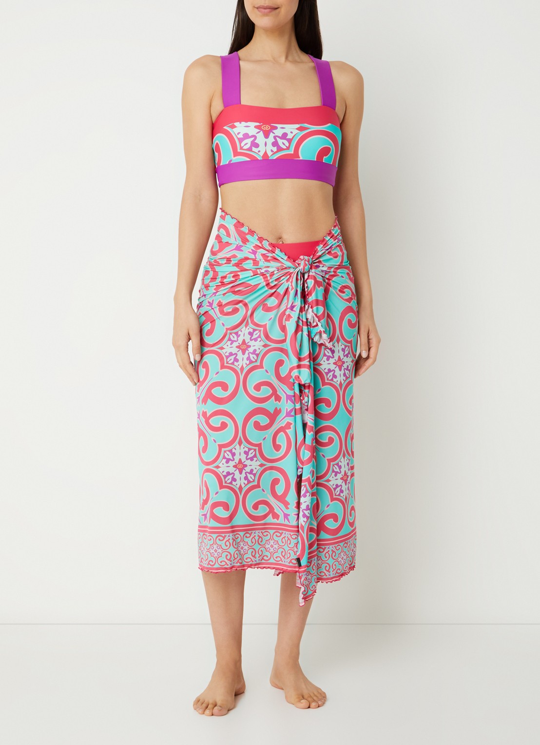Goldbergh Starlis pareo wikkelrok met print - voorkant 5 turquoise