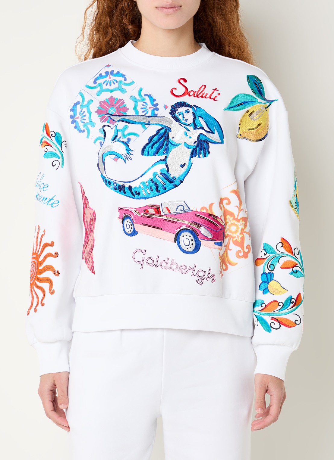 Goldbergh Sweater met front- en backprint - detail wit