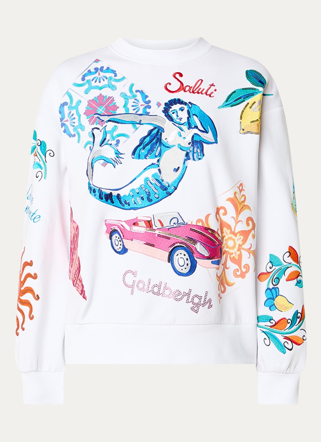 Goldbergh Sweater met front- en backprint - voorkant 3 wit