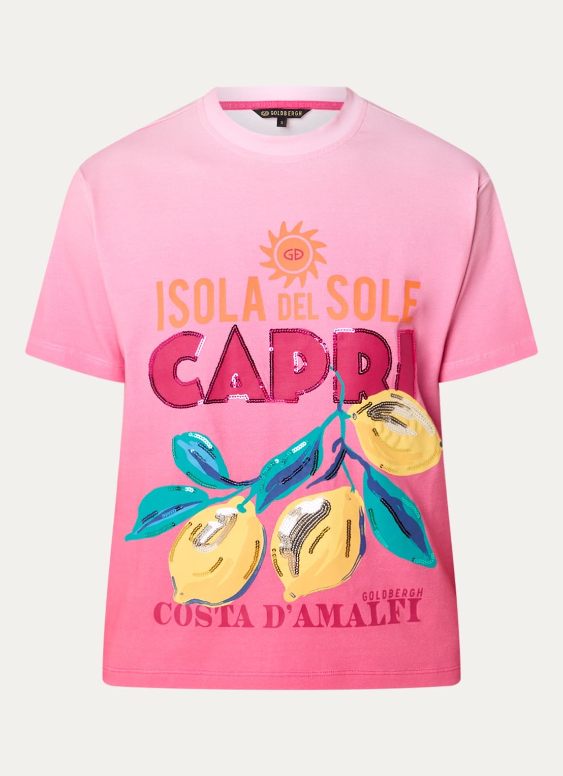 Goldbergh T-shirt met logo en print - voorkant donkerroze