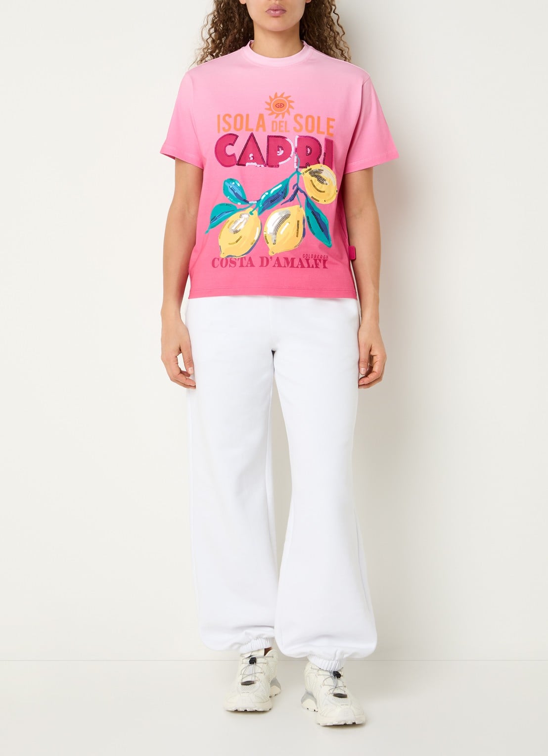 Goldbergh T-shirt met logo en print - voorkant 2 donkerroze