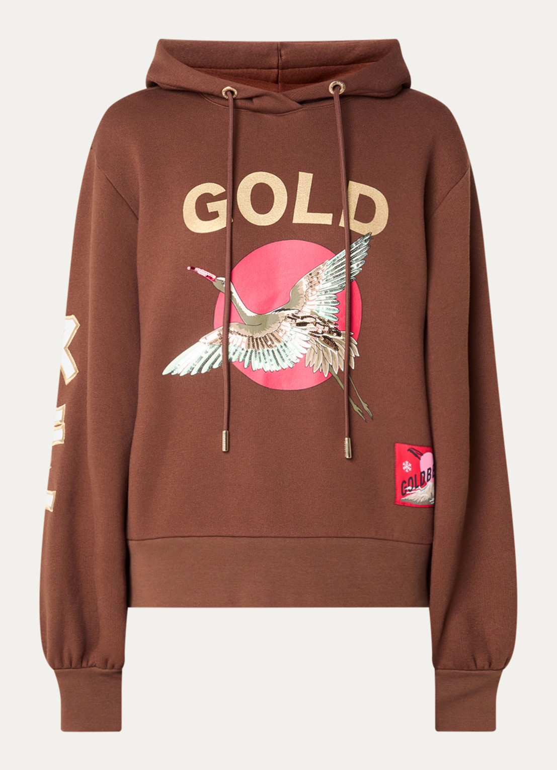 Goldbergh Tobu hoodie met logoprint en pailletten - voorkant 3 bruin