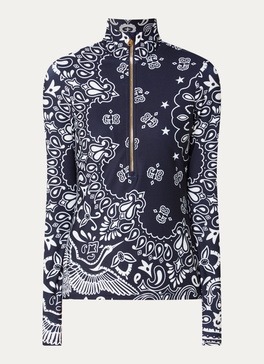 Goldbergh Toriko  skipully met print - voorkant donkerblauw