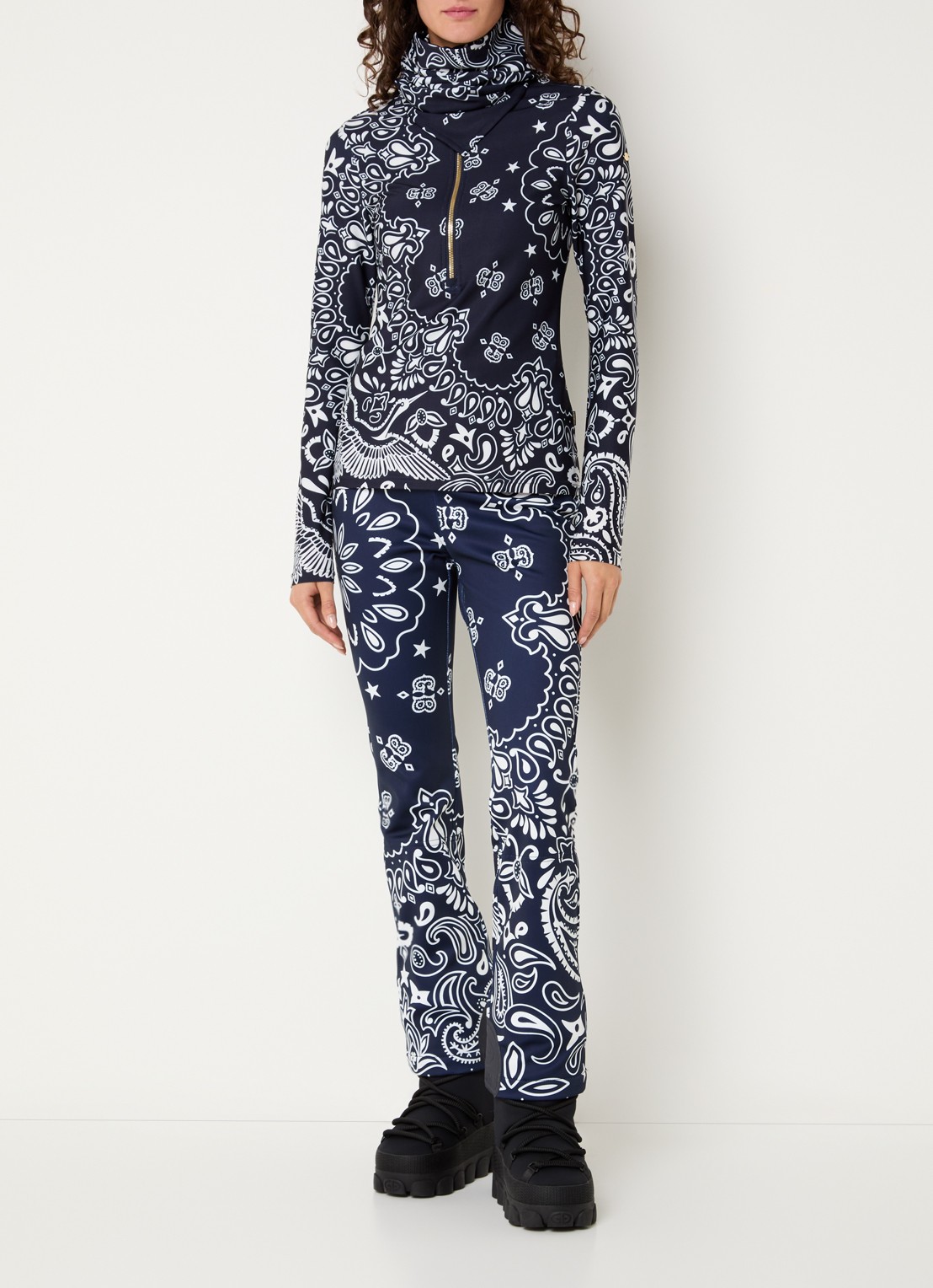 Goldbergh Toriko  skipully met print - voorkant 2 donkerblauw