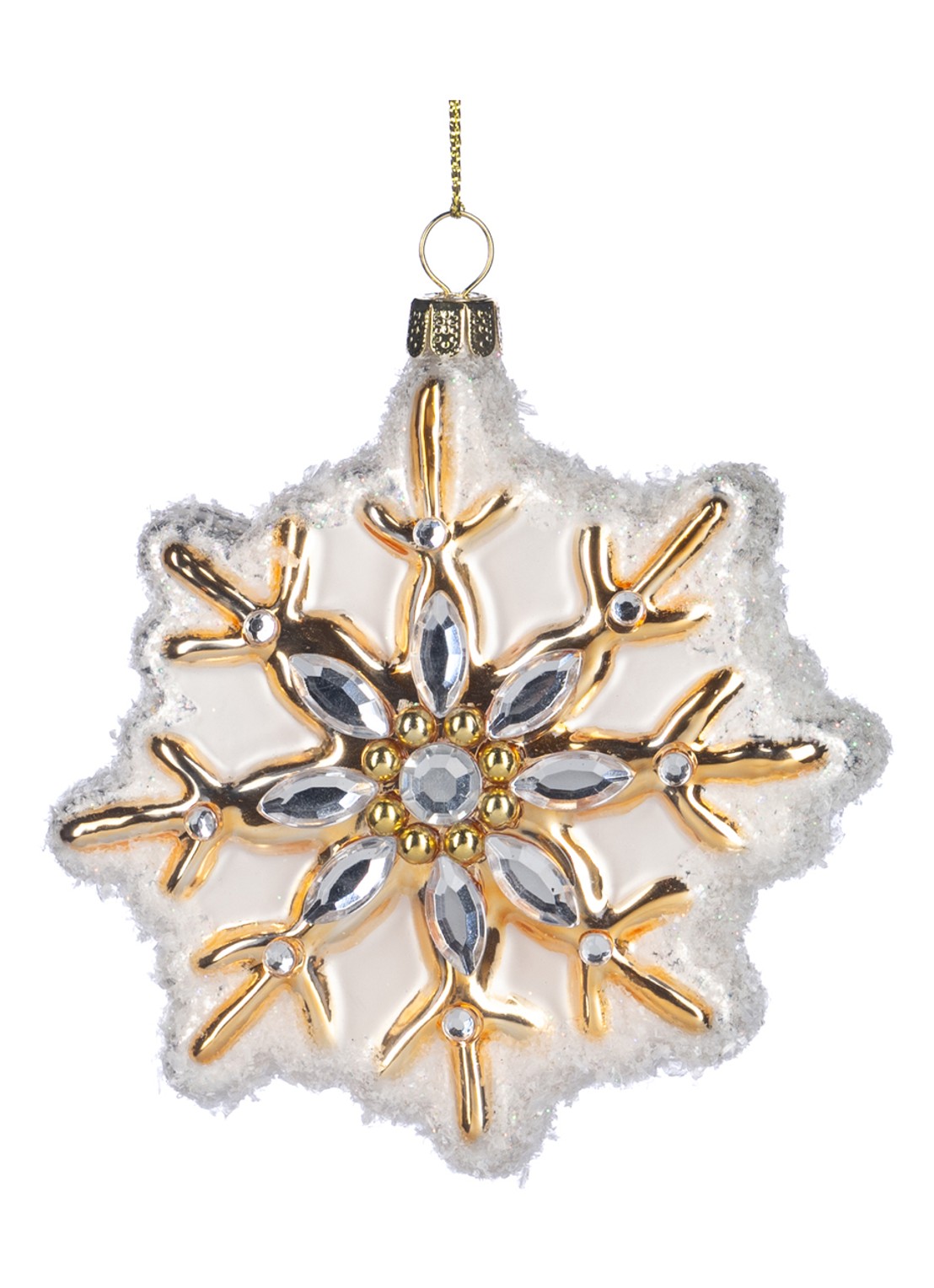 Goodwill Besneeuwde sneeuwvlok kersthanger 11 cm - voorkant creme