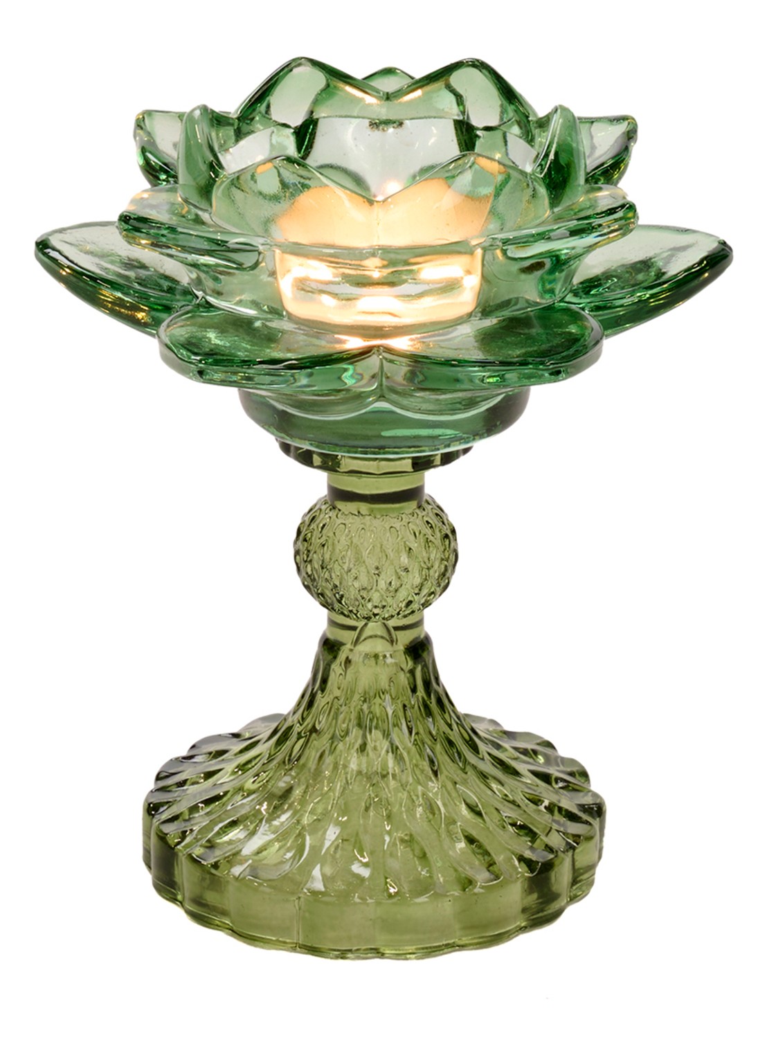 Goodwill Bloem waxinelichthouder 13,5 cm - voorkant groen