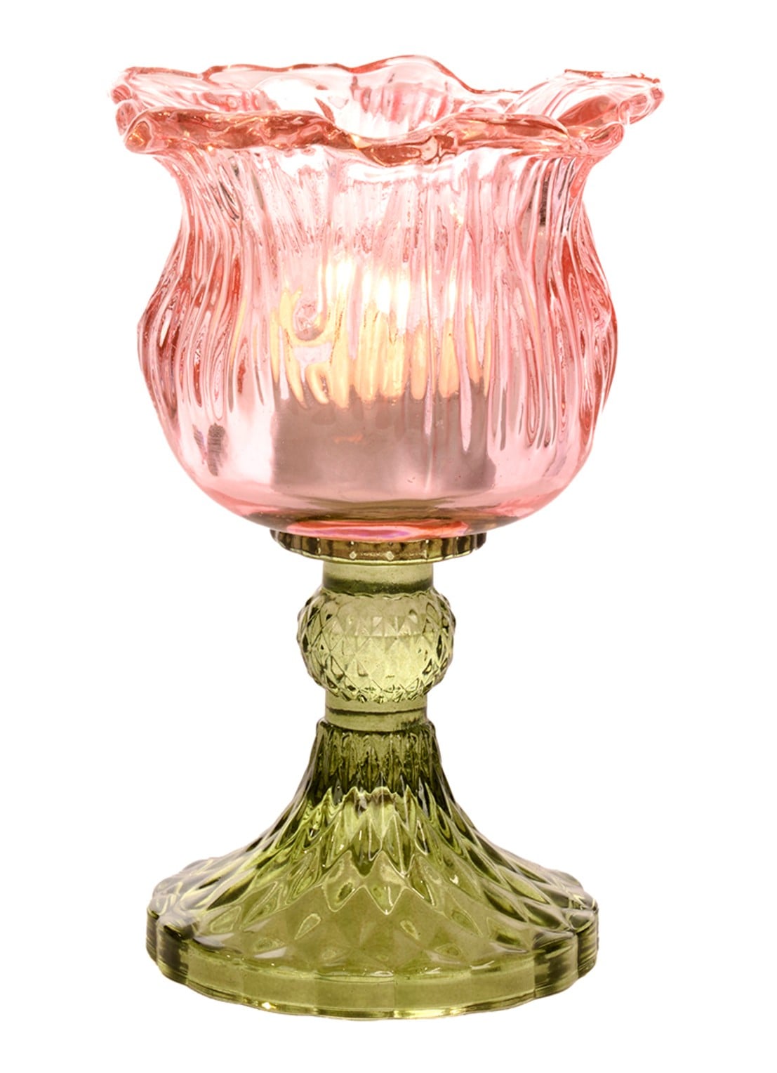 Goodwill Bloem waxinelichthouder 14,5 cm - voorkant roze