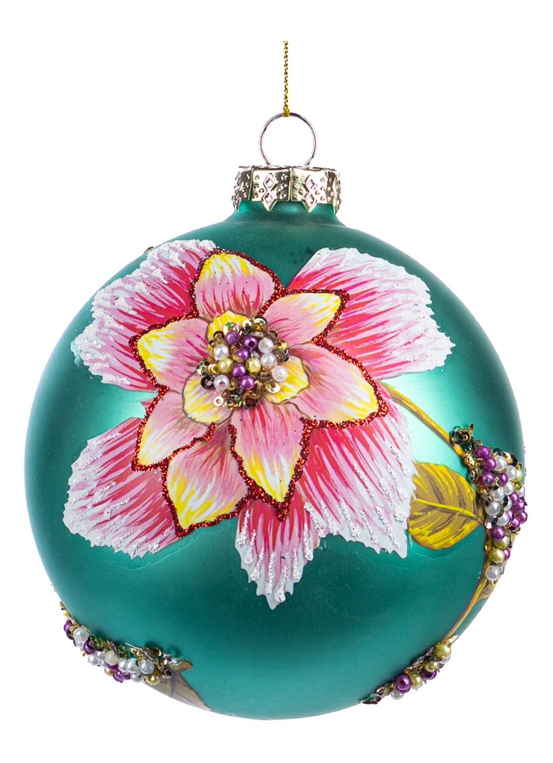 Goodwill Bloemen kerstbal 10 cm - voorkant zeegroen