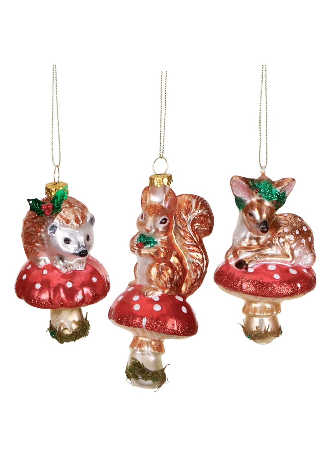 Goodwill Bosdier op Paddenstoel kersthanger 12,5 cm set van 3 - voorkant rood