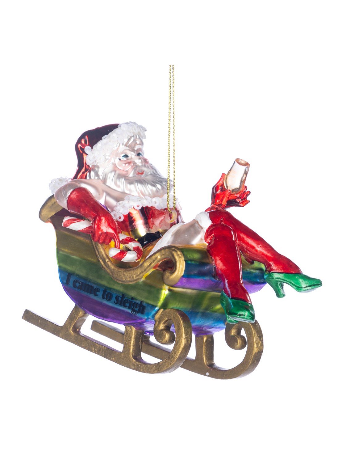 Goodwill Came to Sleigh Dragqueen-Kerstman kersthanger 12 cm - voorkant rood