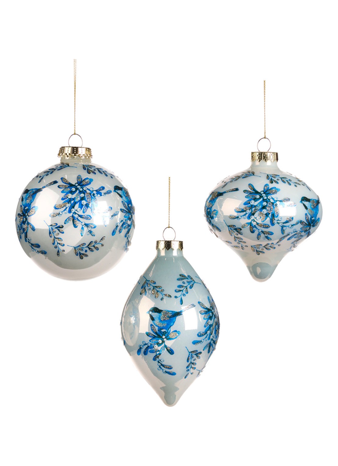 Goodwill Delfts Blauw kerstornament 10 cm set van 3 - voorkant wit