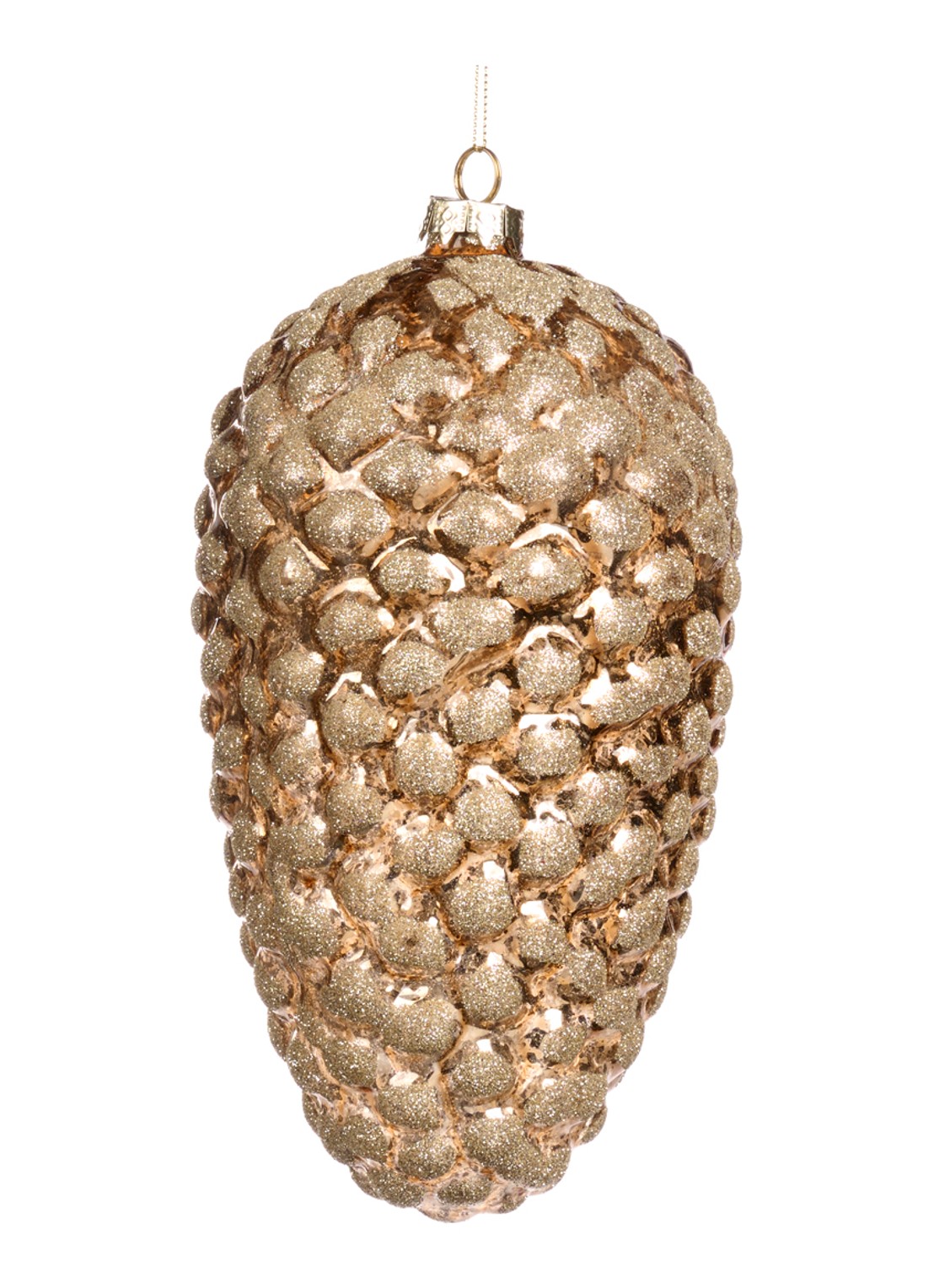 Goodwill Dennenappel kersthanger 23 cm - voorkant goud