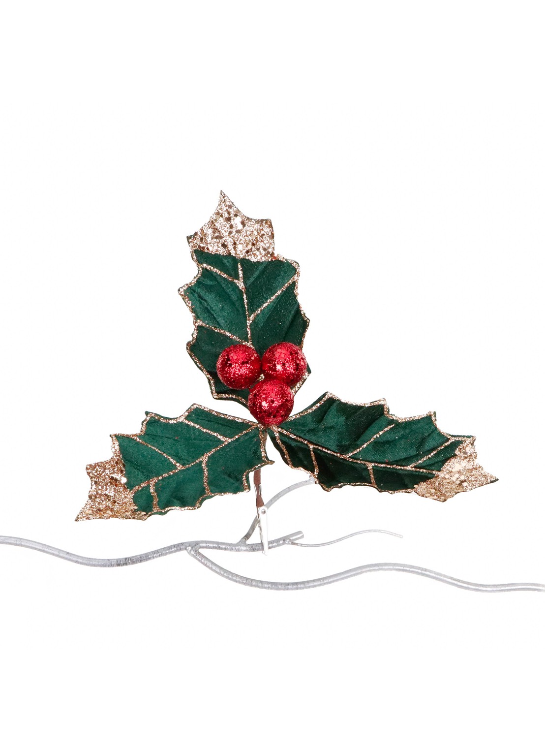 Goodwill Hulsttak met Bessen kerstornament met clip 26 cm - voorkant groen