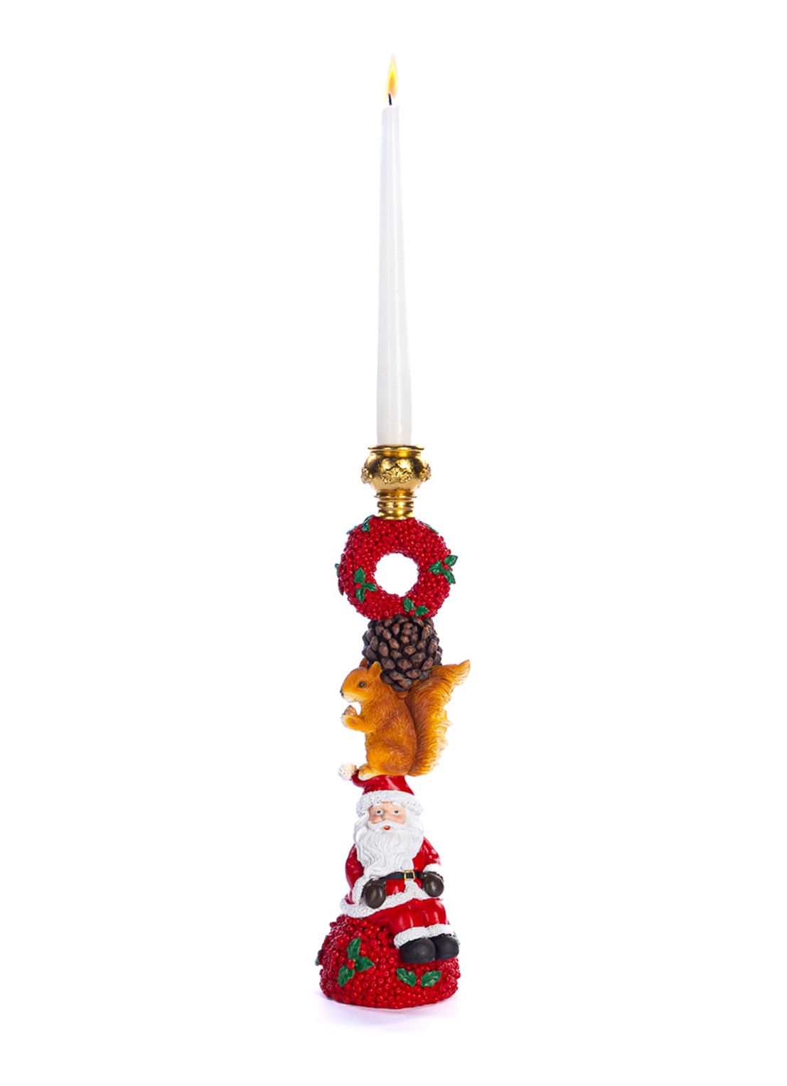 Goodwill Kerstman en Eekhoorn kandelaar 37,5 cm - voorkant rood