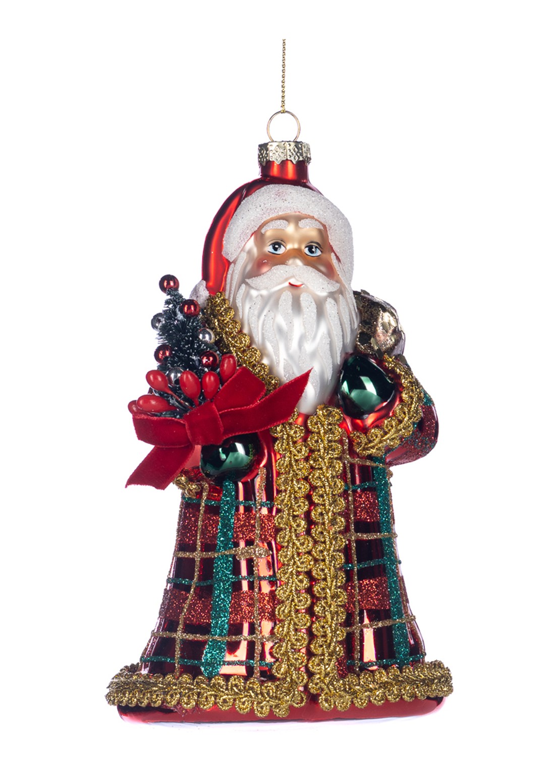 Goodwill Kerstman met Tartan en Kerstboom kersthanger 16,5 cm - voorkant rood
