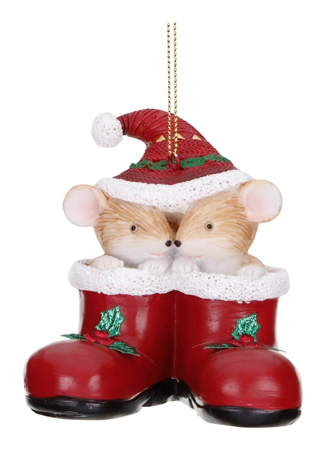 Goodwill Kerstmuizen in Laarzen kersthanger 8,5 cm - voorkant rood
