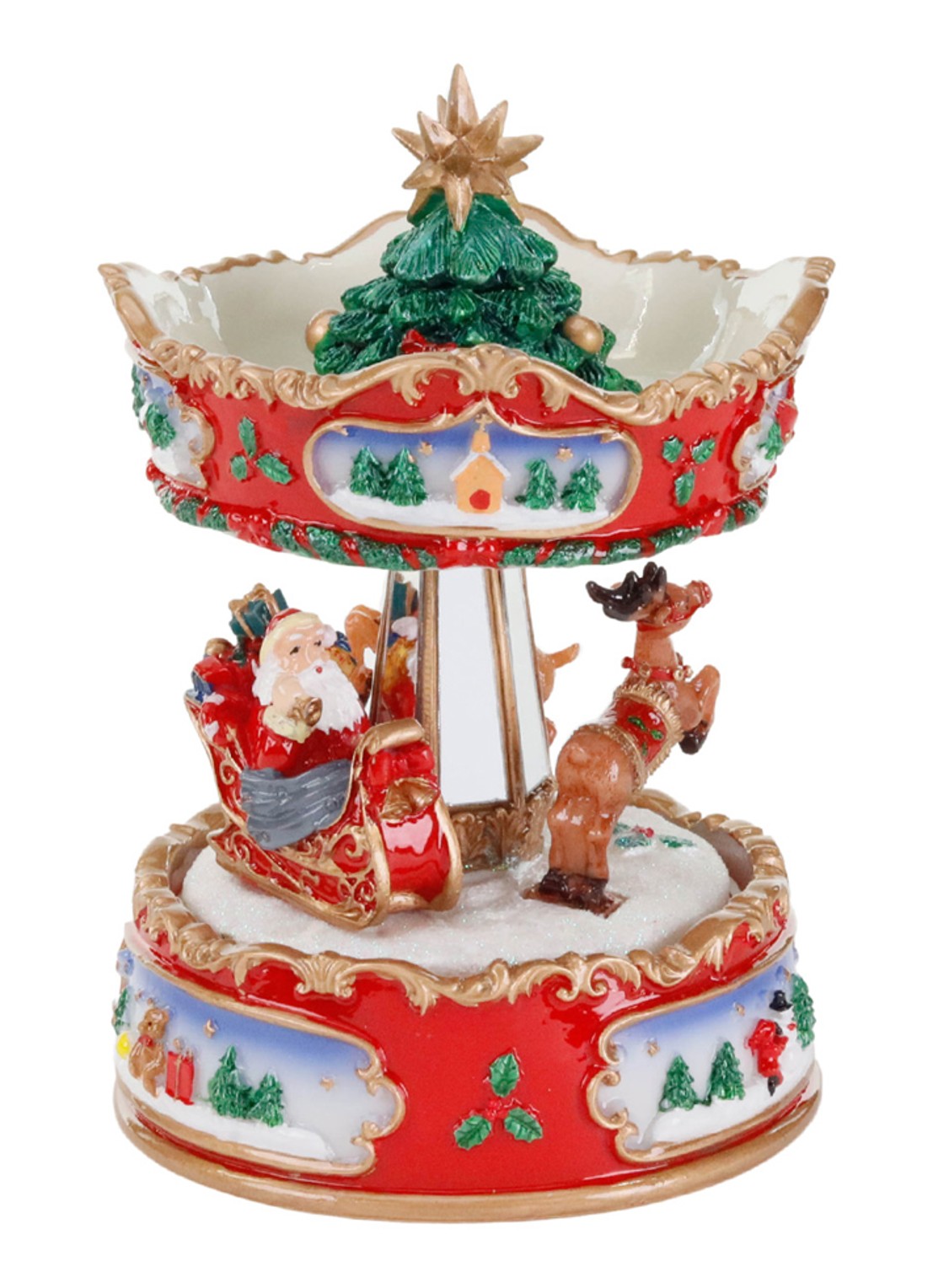 Goodwill Kerstsleecarrousel kerstornament met muziek 16 cm - voorkant rood