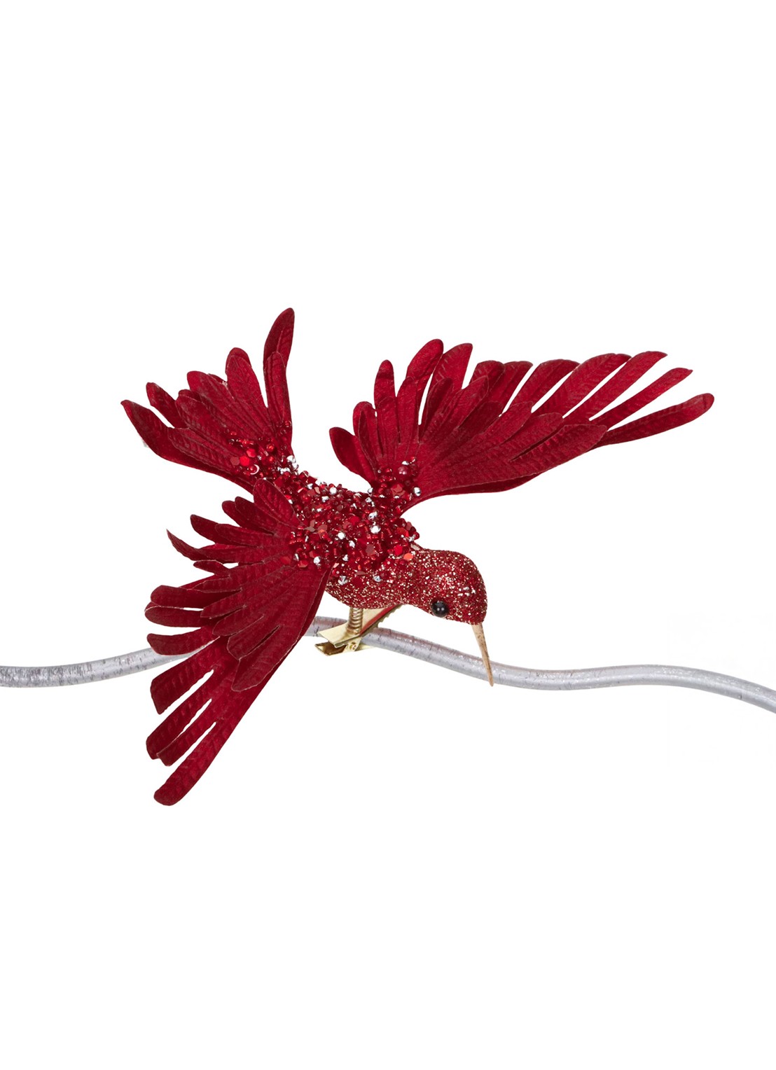 Goodwill Kolibrie kerstornament met clip 20 cm - voorkant rood