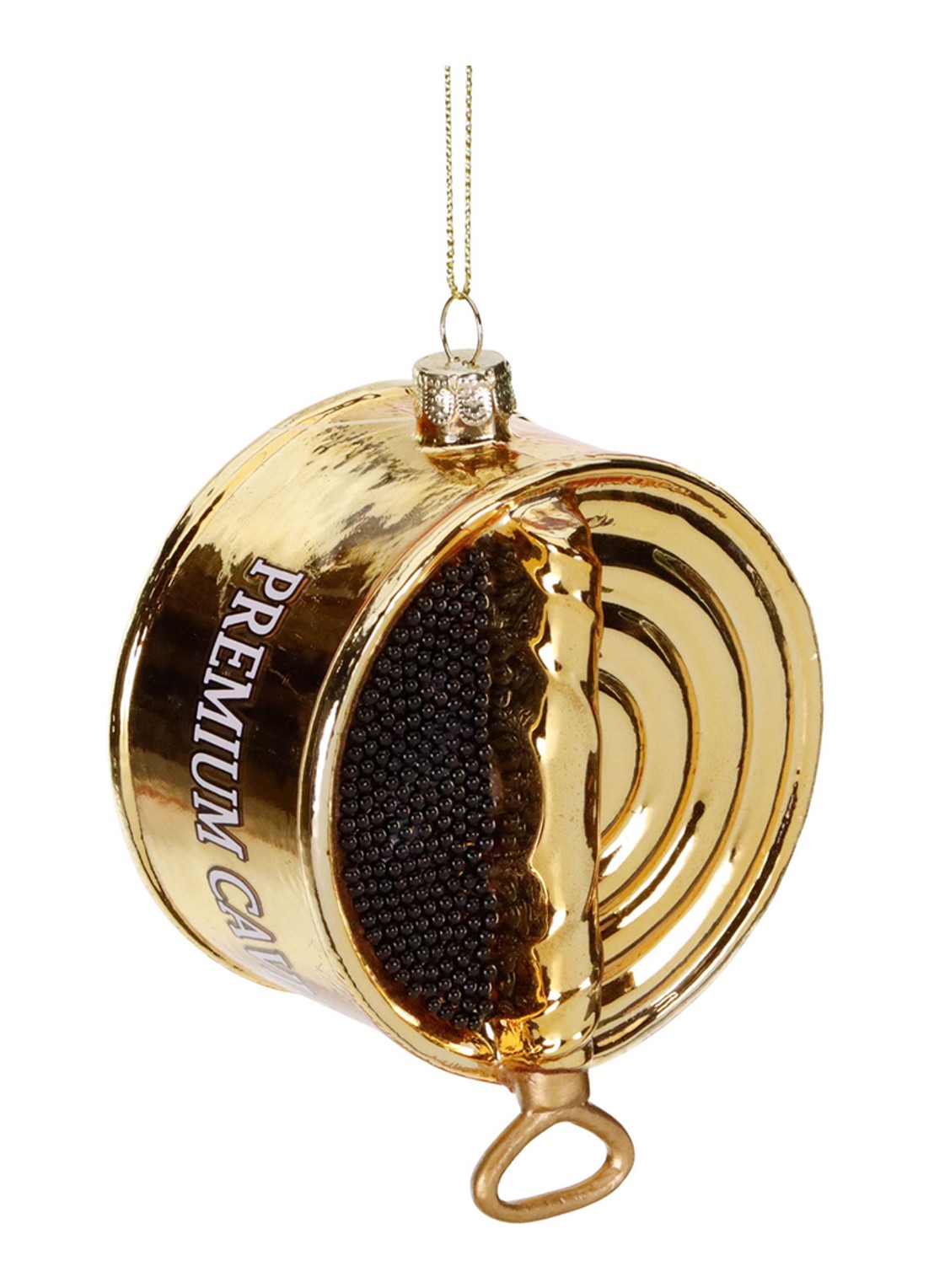 Goodwill Premium Kaviaarblik kersthanger 11,5 cm - voorkant goud