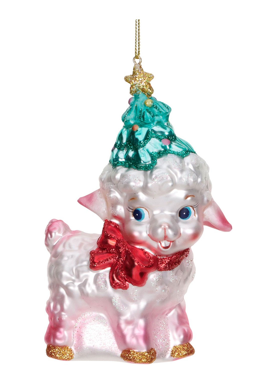 Goodwill Retro Kerstschaap kersthanger 12,5 cm - voorkant wit