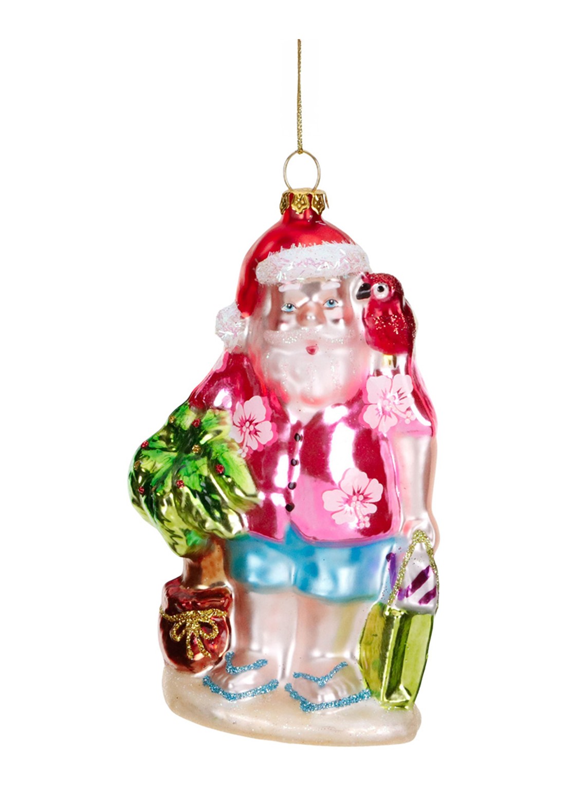 Goodwill Strandkerstman met Papegaai kersthanger 14 cm - voorkant rood
