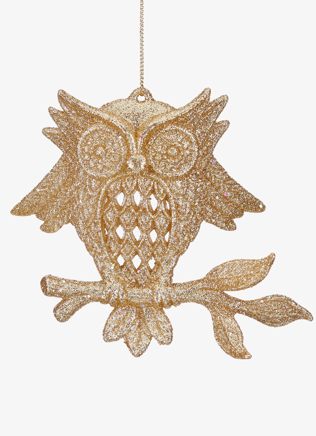Goodwill Uil op een Tak kersthanger 10 cm - voorkant goud