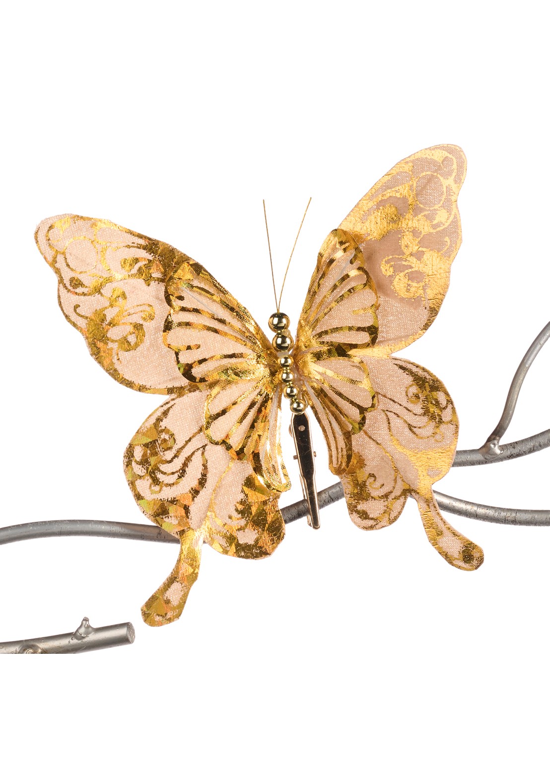 Goodwill Vlinder kerstornament met clip 17 cm - voorkant goud