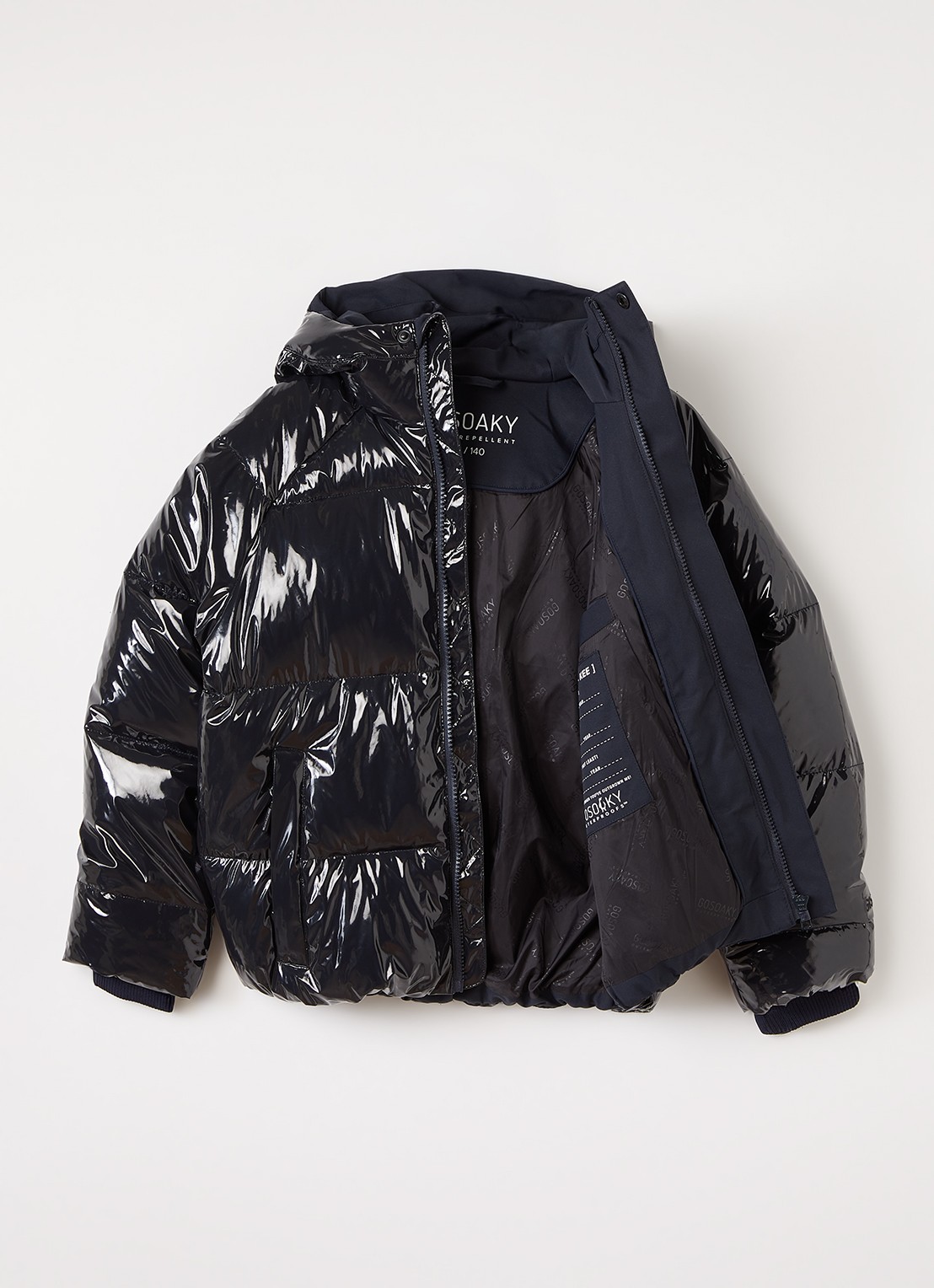 Gosoaky Flashy Dragon puffer jack met glanzende finish - voorkant 3 donkerblauw
