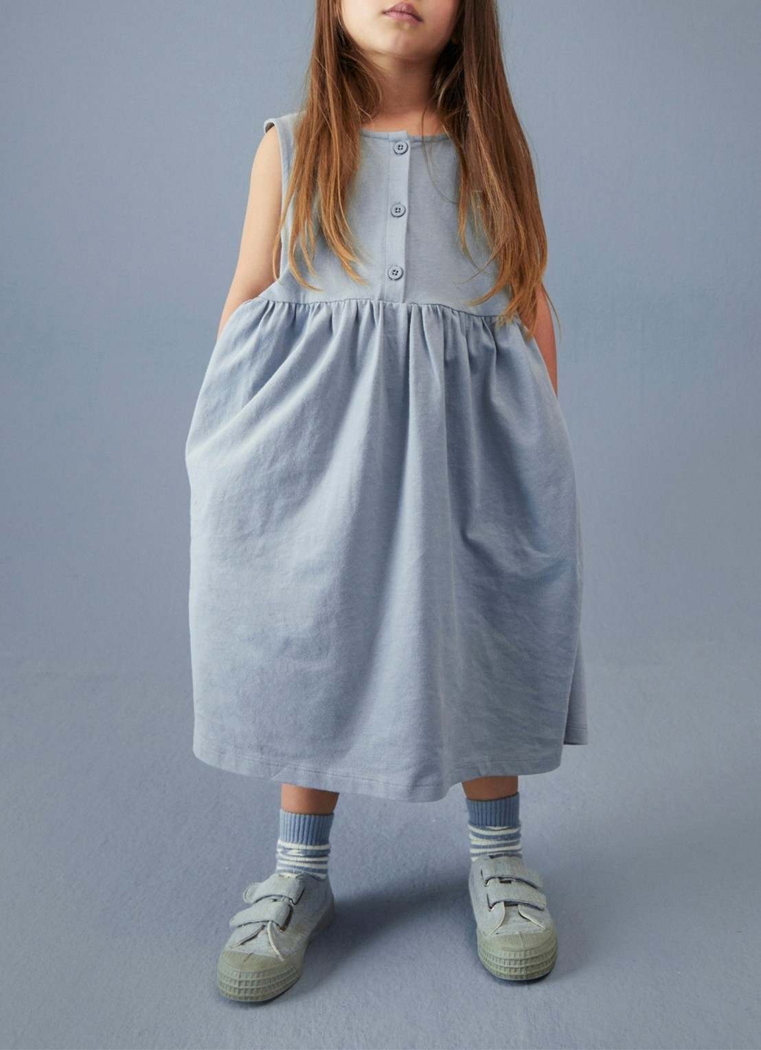 Gray Label Jurk met streepprint - voorkant 3 blauwgrijs