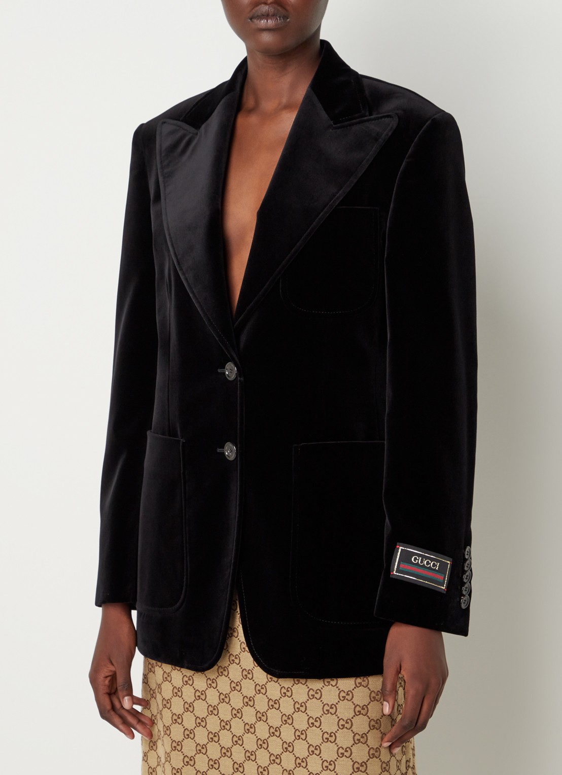 Gucci Blazer van fluweel met opgestikte zakken - detail 3 zwart