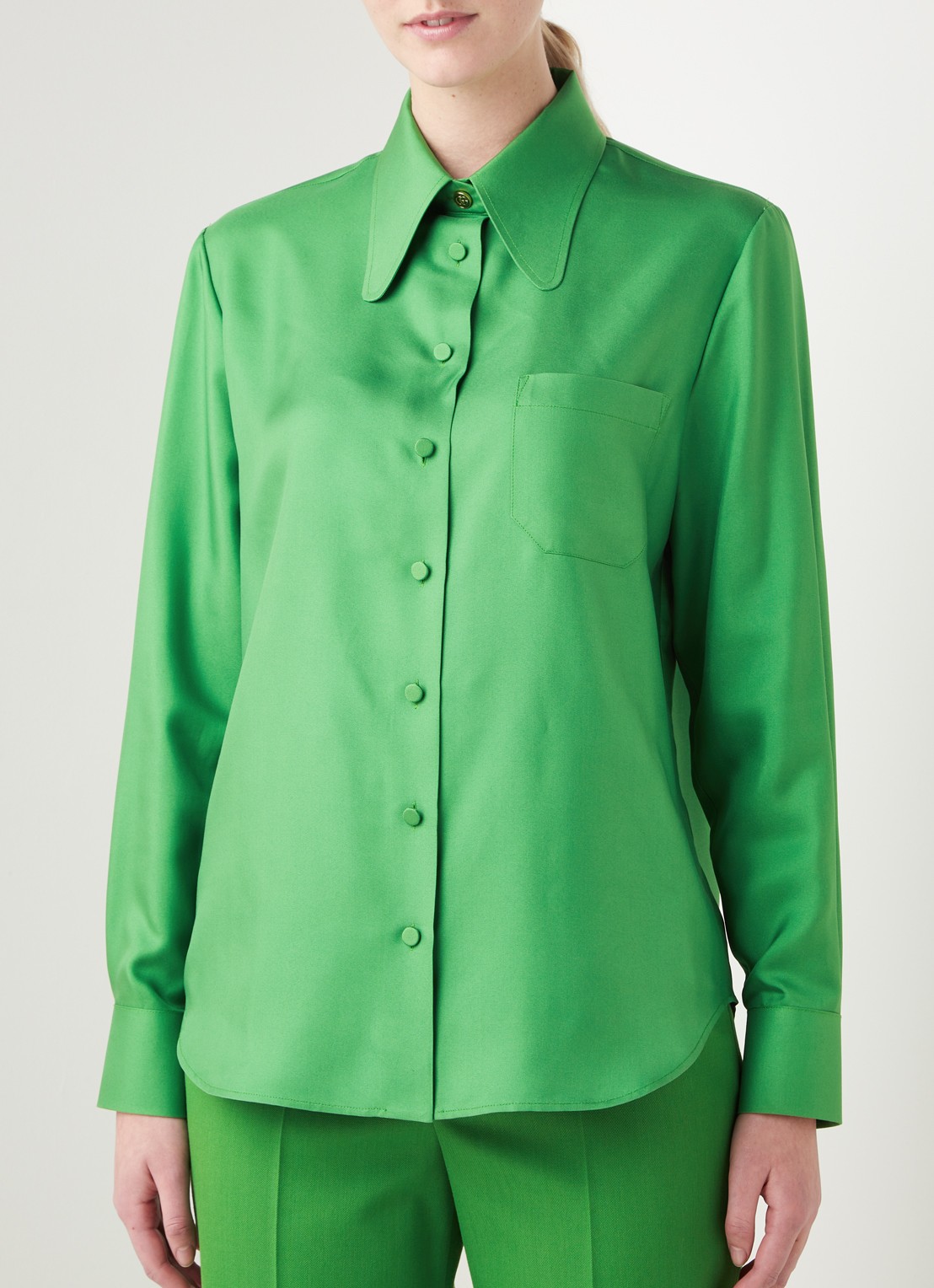Gucci Blouse van zijde met borstzak - detail 2 groen