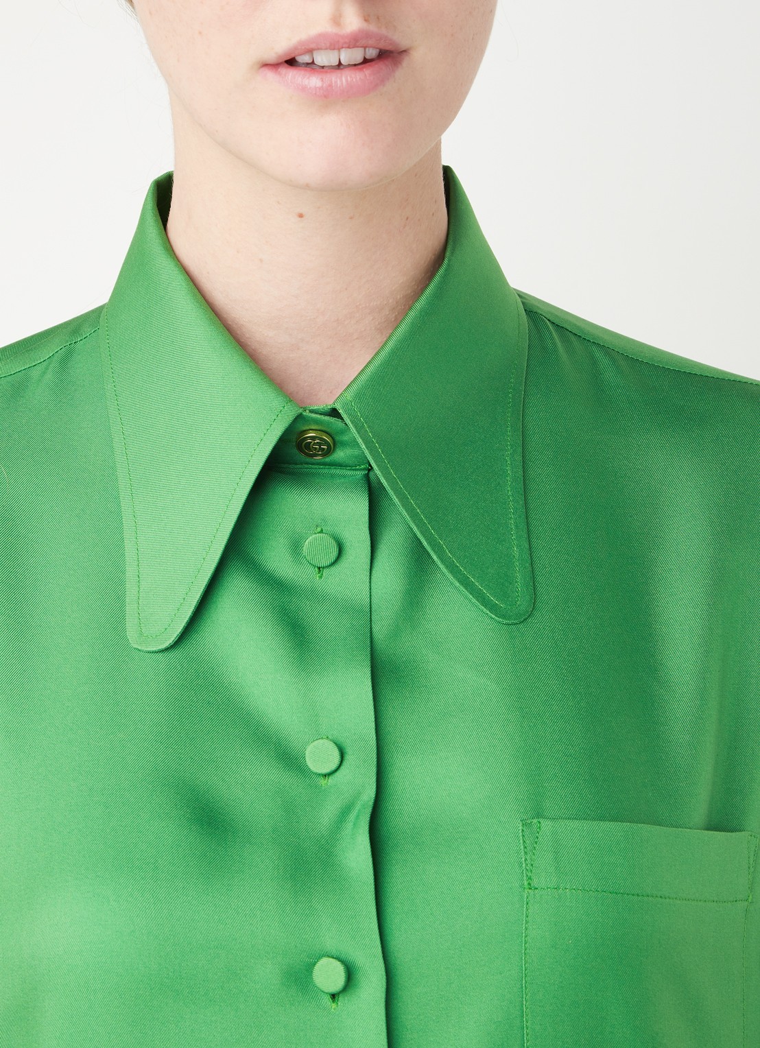 Gucci Blouse van zijde met borstzak - detail 3 groen