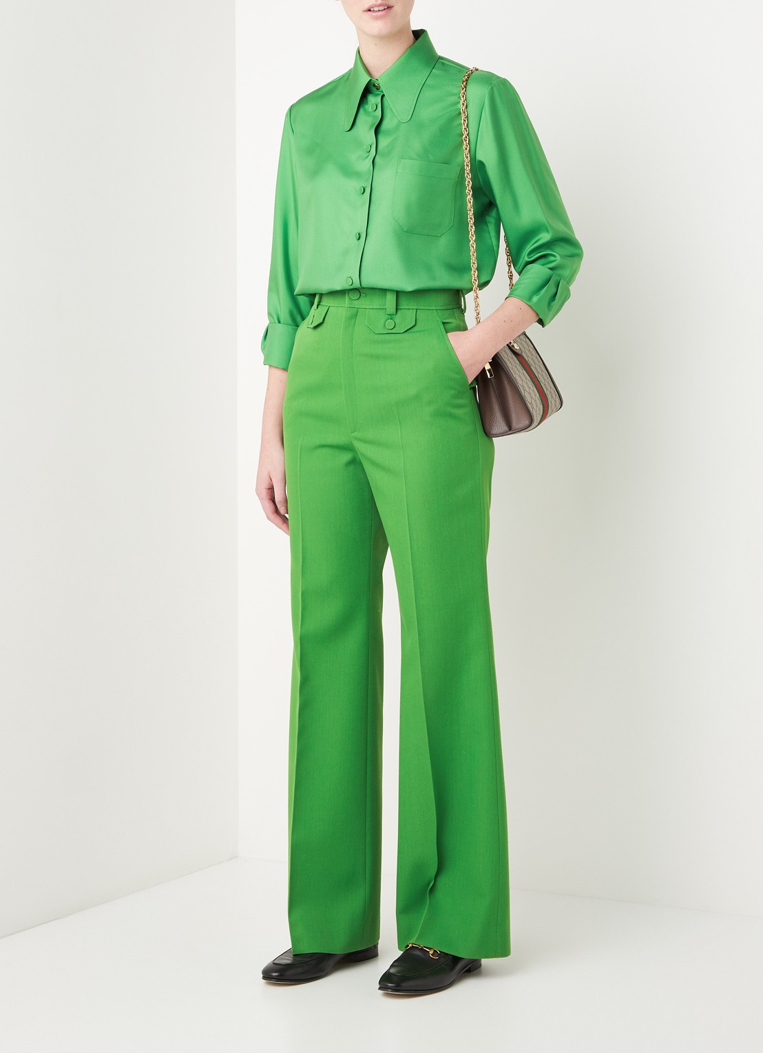 Gucci Blouse van zijde met borstzak - voorkant 5 groen