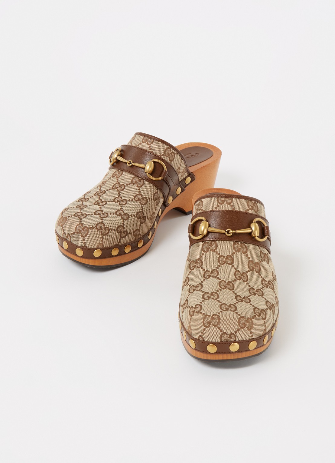 Gucci Clog muiltje van canvas met leren details - detail bruin