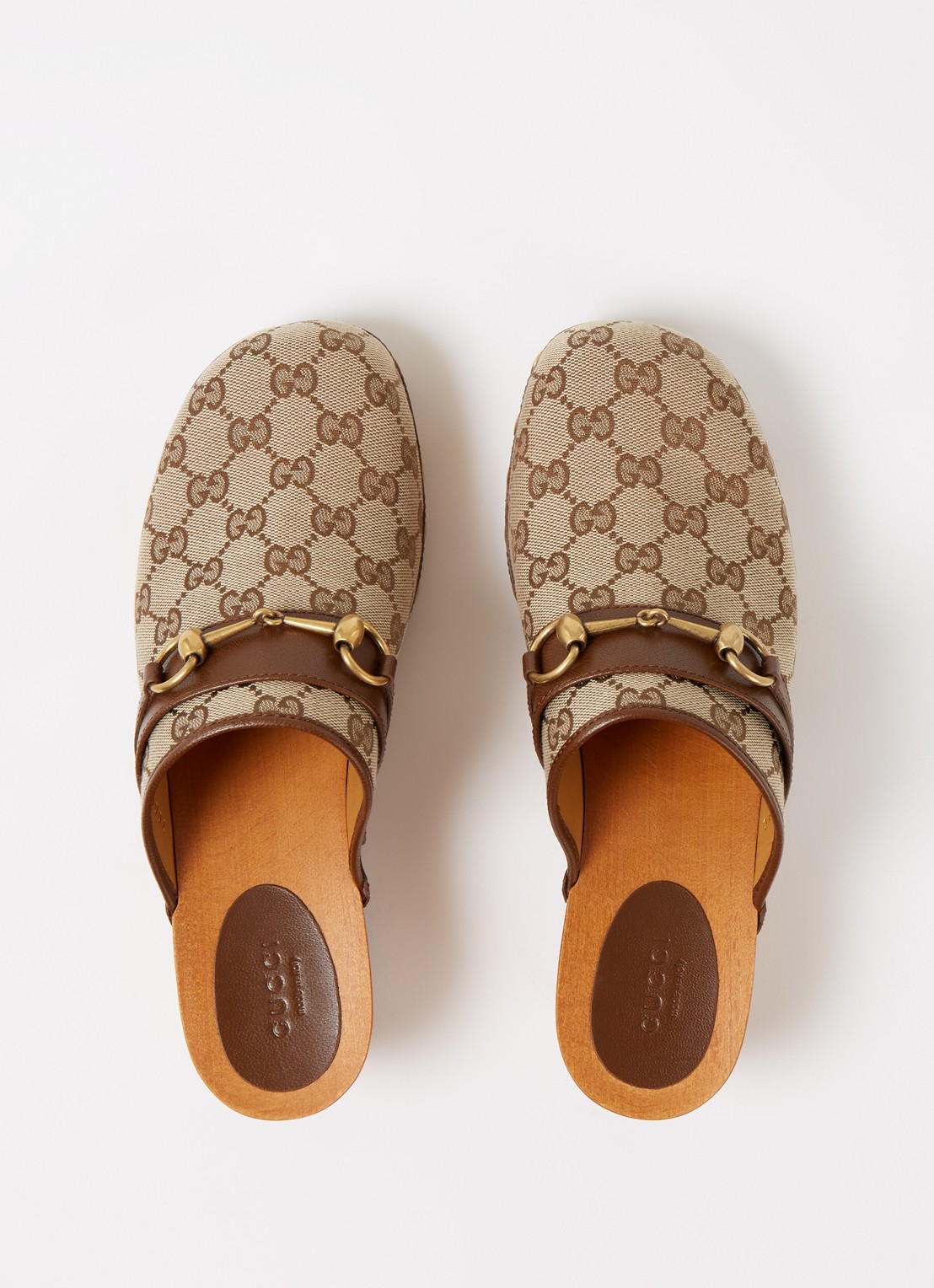 Gucci Clog muiltje van canvas met leren details - detail 3 bruin