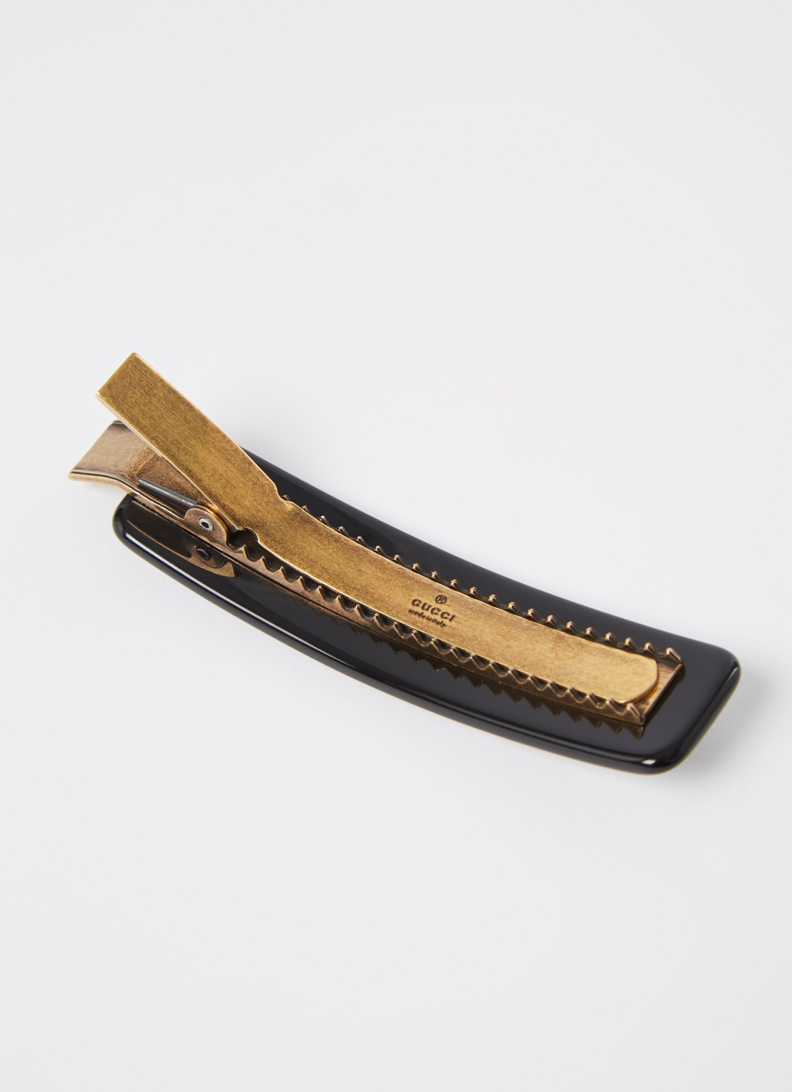 Gucci Crystal haarclip met logo en strass - detail zwart