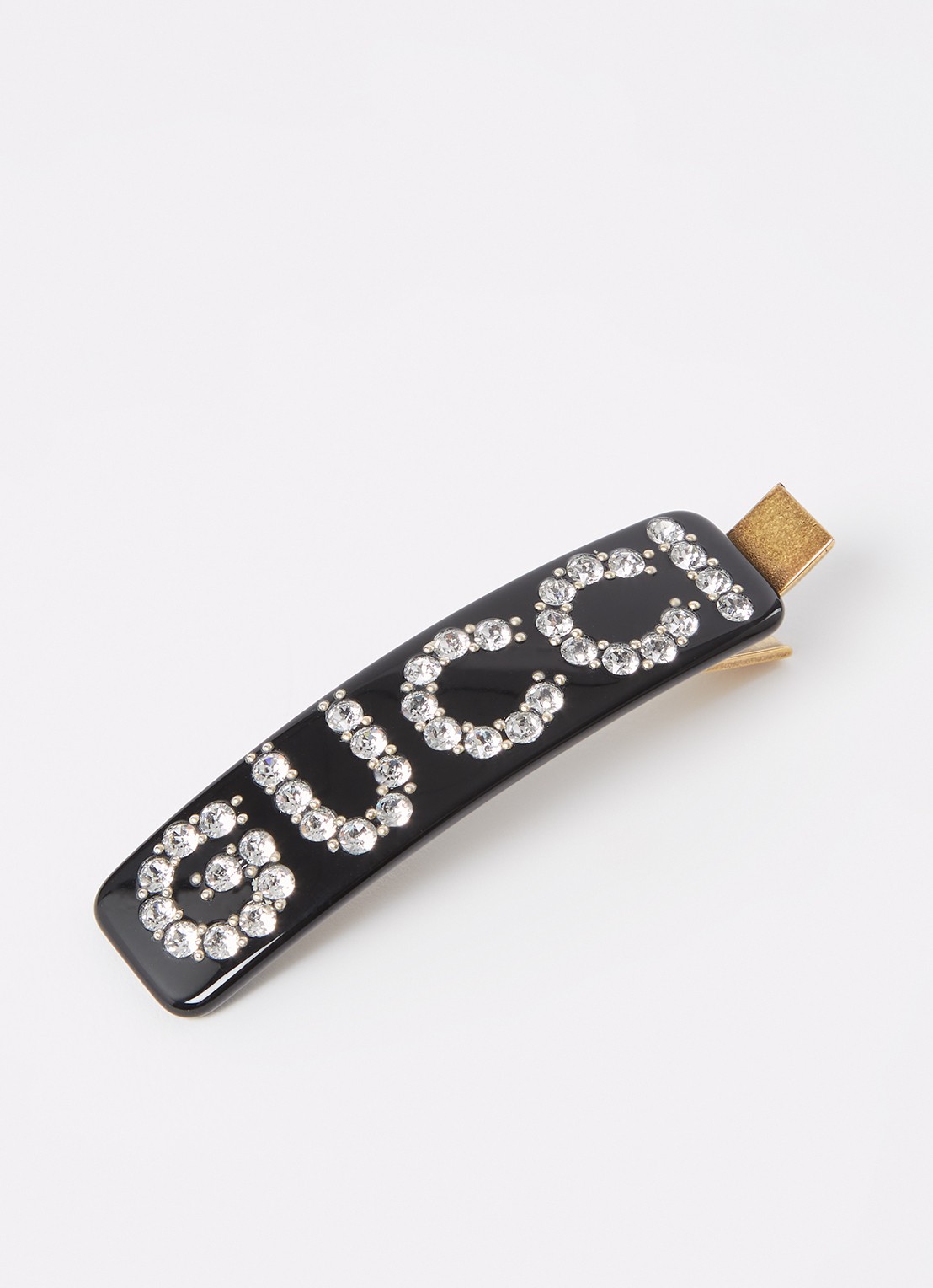 Gucci Crystal haarclip met logo en strass - voorkant 2 zwart