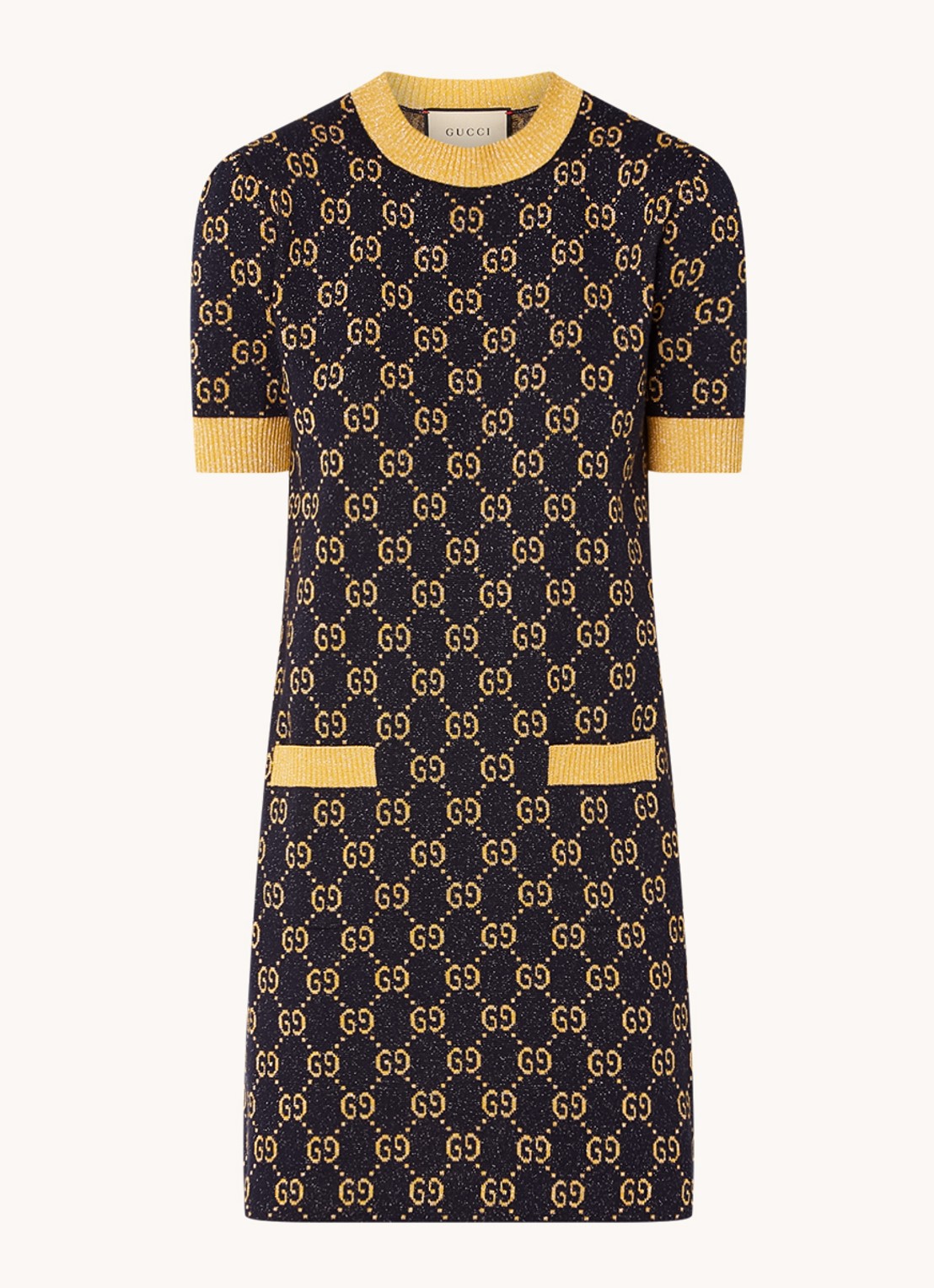 Gucci Fijngebreide mini jurk met lurex en logoprint - voorkant 3 blauw