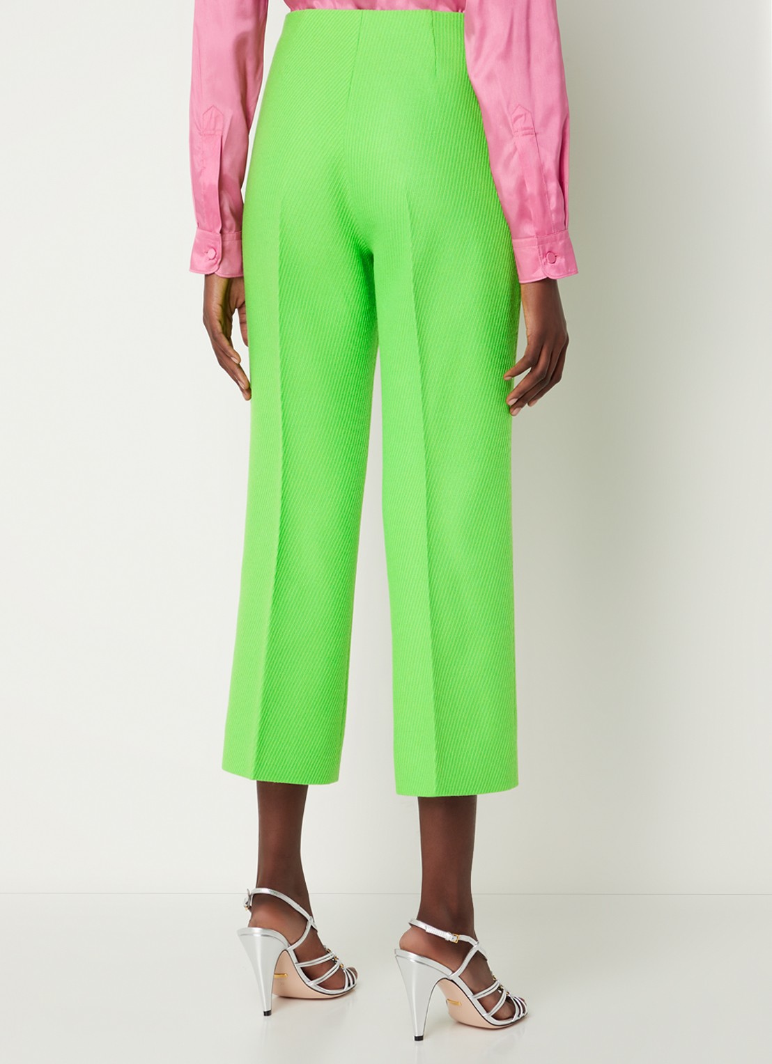Gucci High waist straight fit cropped pantalon in wolblend - achterkant 4 neongroen
