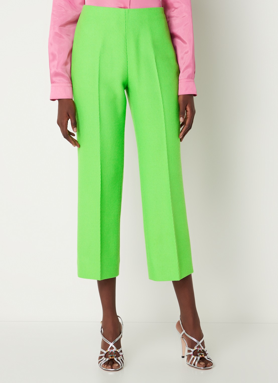 Gucci High waist straight fit cropped pantalon in wolblend - detail 3 neongroen