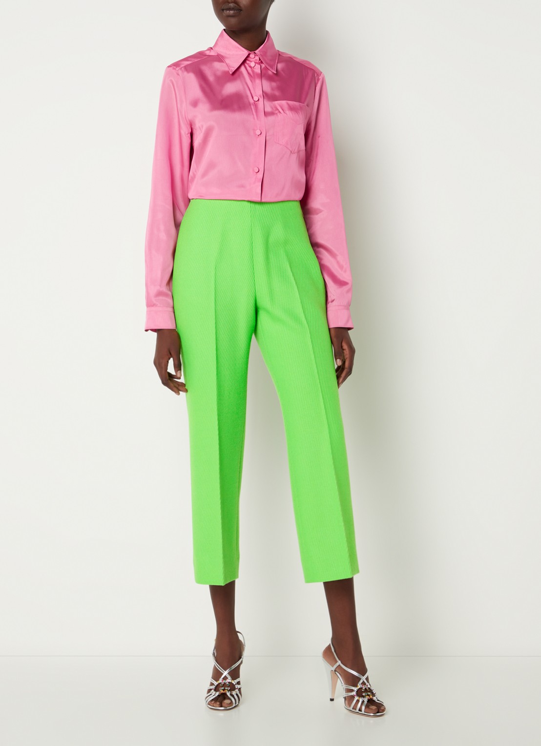 Gucci High waist straight fit cropped pantalon in wolblend - voorkant 2 neongroen
