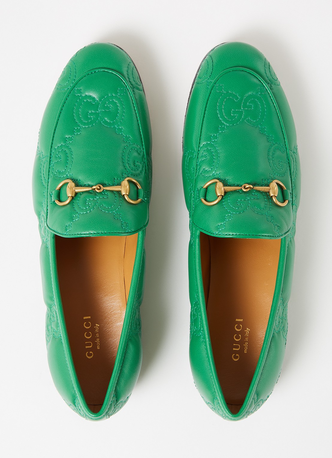 Gucci Jordaan loafer van leer met logo - detail 5 flessengroen