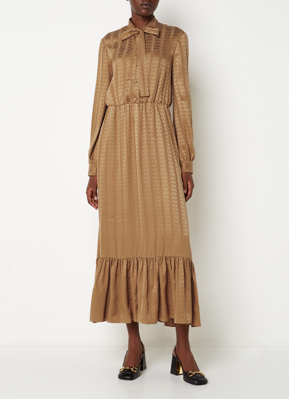 Gucci Maxi jurk van zijde met steekzakken en strikdetail - detail 4 camel